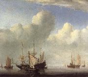 VELDE, Willem van de, the Younger A Dutch Ship Coming to Anchor and Another Under Sail Germany oil painting artist